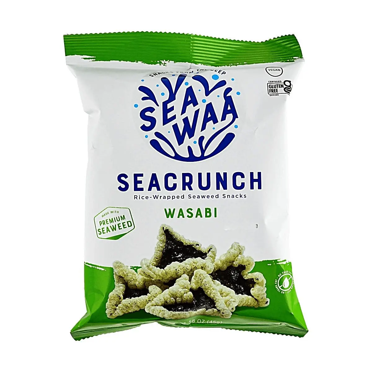 SEAWAA Korean Roasted Seaweed Snacks - Wasabi Flavor, Gluten-Free, Vegan, 45g