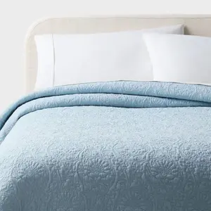 Full/Queen Heirloom Floral Stitch Quilt Light Blue - Threshold