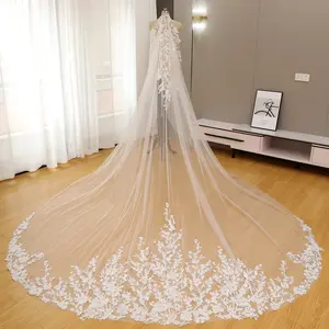 Dreamy floral lace wedding veil, Luxury flowery lace embroidered veil, Vintage cathedral veil, One tier lace bridal veil, Fairy bridal veil, Ivory tulle veil