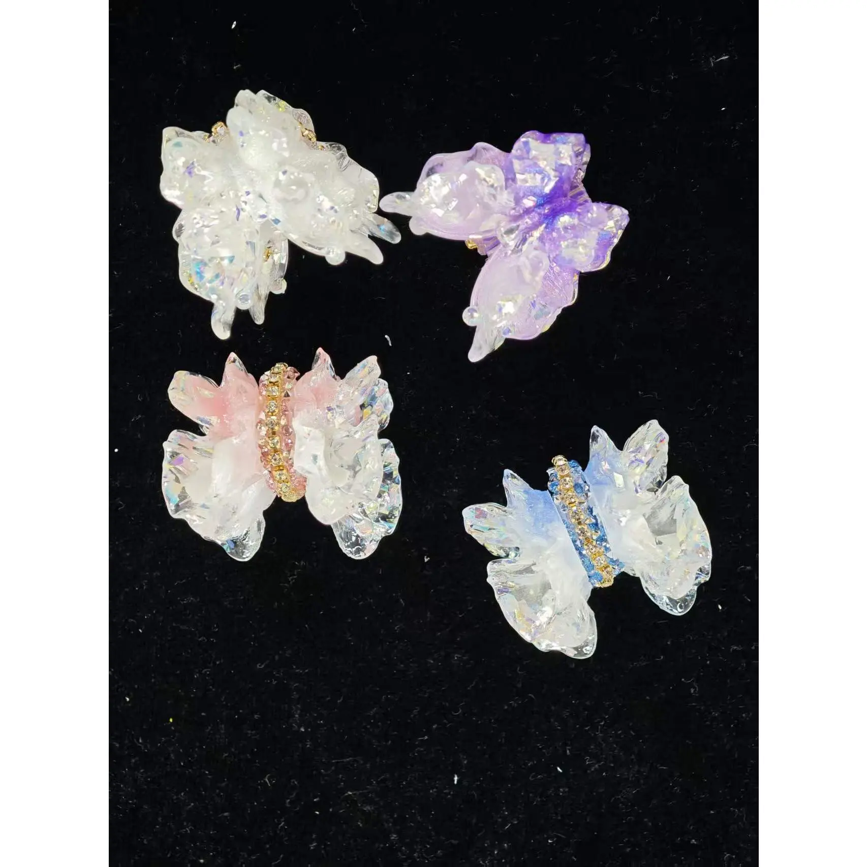 514 4PCS Crystal Butterfly Candy Beads | Transparent Glitter Butterfly Spacer Beads for DIY Pens & Jewelry