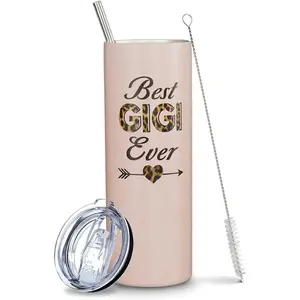 20 Oz Stainless Steel Classic Thermal Insulated Gigi Tumbler - Skinny Leopard Printed Reusable Drinkware with Lid, Straw, Portable for Coffee, Tea - Grandma Birthday, Christmas Gifts