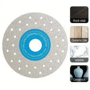 Diamond blade for granite/engineered stone; suitable for cutting, trimming, grinding, and polishing; also for bevel cuts on tiles; 45° bevels, won’t chip edges