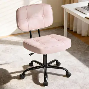 Small Office Chair with Thick PU Leather Cushion, Low-Back Computer Desk Chair with 360° Swivel and Height Adjustment, Armless Task Chair with Lumbar Support for Bedroom Vanity Nail Salon Small Spaces, SGS & BIFMA Certified