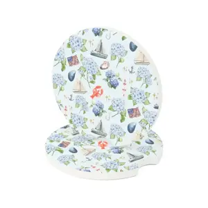 Coastal Blue Hydrangea Car Coaster Preppy Cup Holder Insert Beach Aesthetic Car Accessories Cute Summer Car Decor Gift for Her