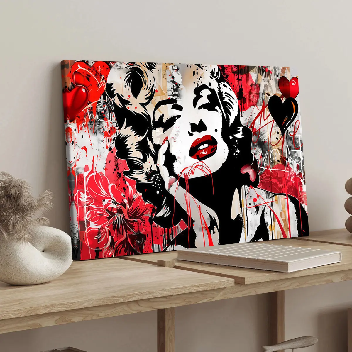 1 Count wood frame canvas, Pop graffiti style Marilyn Monroe Theme art poster, Aesthetic wall decor, home wall art, modern decorative artwork, suitable for corridor wall decoration, ideal gift, waterproof, printing, Canvas Prints