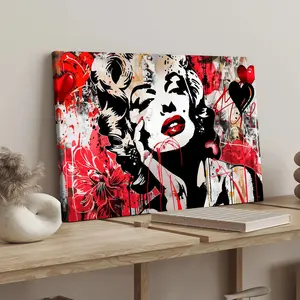 1 Count wood frame canvas, Pop graffiti style Marilyn Monroe Theme art poster, family poster, bedroom mural, modern art decoration, Decorative artwork, suitable for corridor wall decoration, ideal gift, waterproof, printing