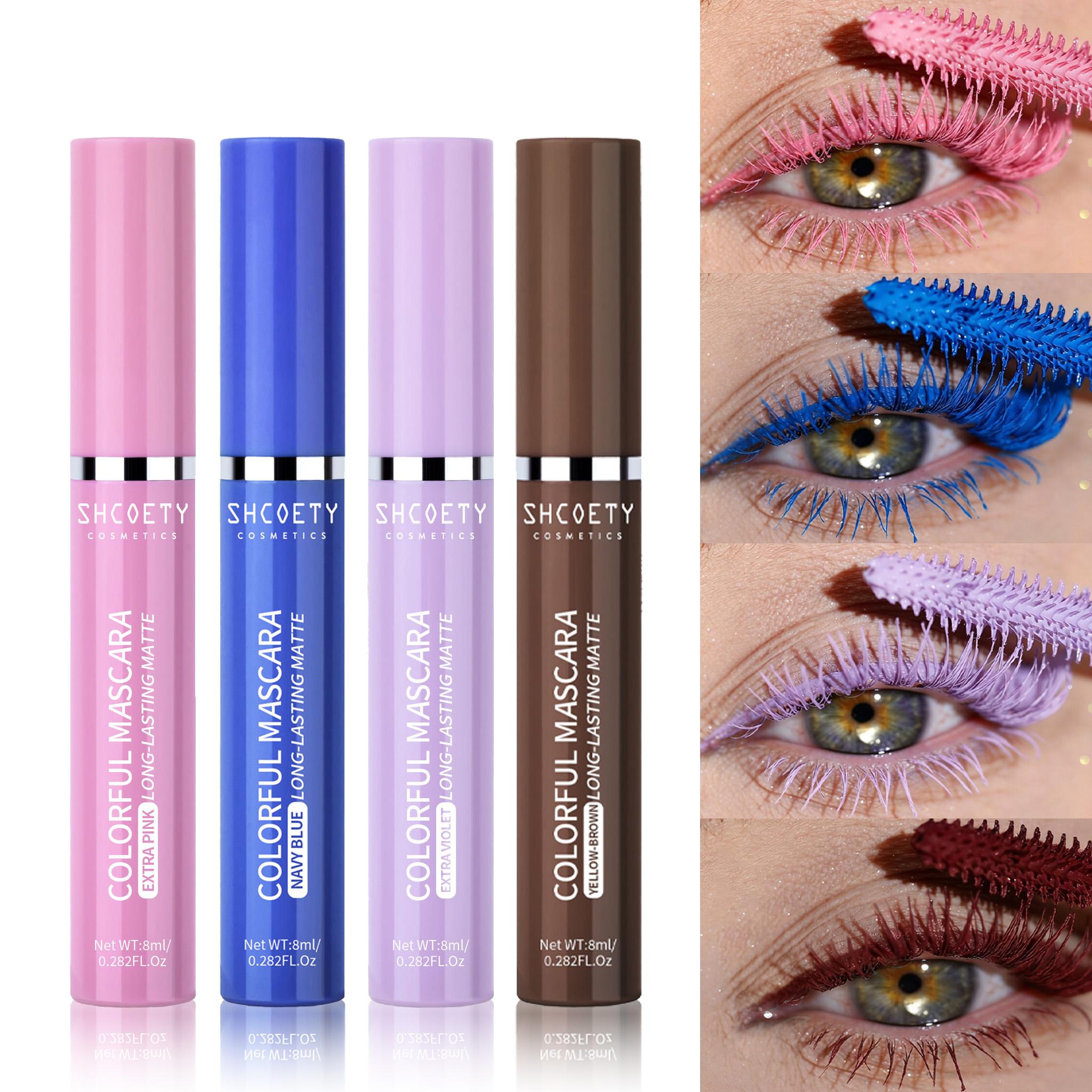 Women's 4-Color Colored Mascara Multi-Pack Set (Pink, Blue, Purple, Brown) - Waterproof, Long-Lasting, Smudge-Proof, Clump-Free, Featherlight Volumizing Tubing Mascara with Doll Eye Effect, Compact Travel-Friendly Cosmetic, Ideal for Daily Makeup, Gifting