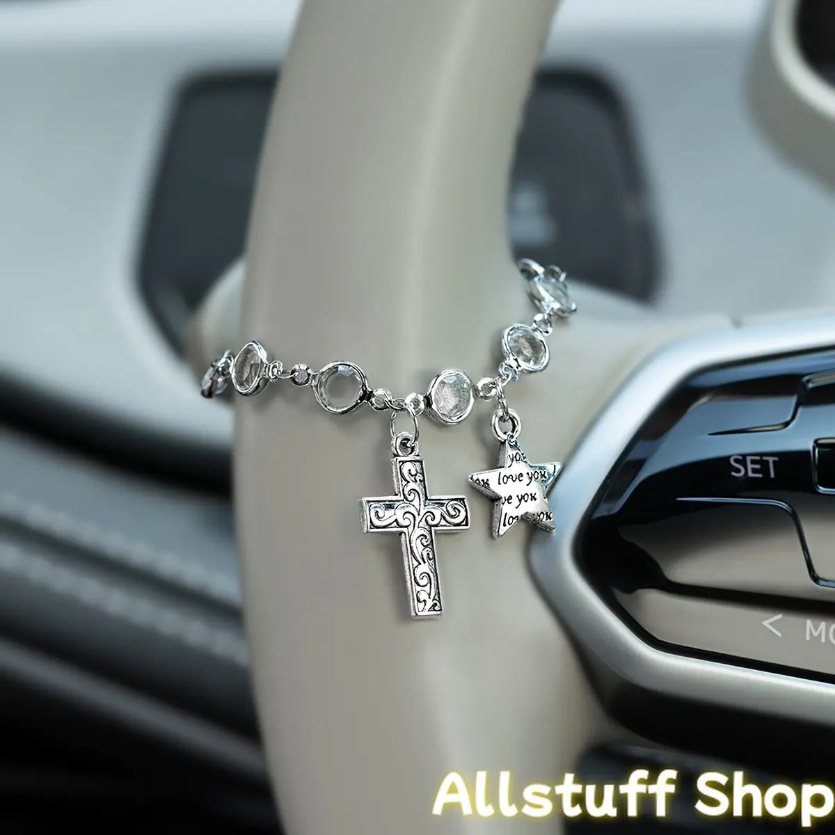 1 pc Star Cross Steering Wheel Pendant Chain - Hangable Car Hanging Decoration, Vehicle Accessories, Car Trinkets, Accessories For Car