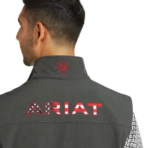 Ariat Men's Logo 2.0 Soft Shell Vest Charcoal AMERICAN Style 10037380 with Embroidered Logo and USA Flag Detail