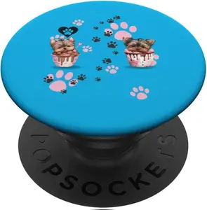 PopSockets Adhesive PopGrip - Cute Sweet Yorkie Puppy Cupcakes & Paws Print Pupthentic Design for Dog Lovers - Blue Colorway - Ideal for Daily Casual Outings & Social Events