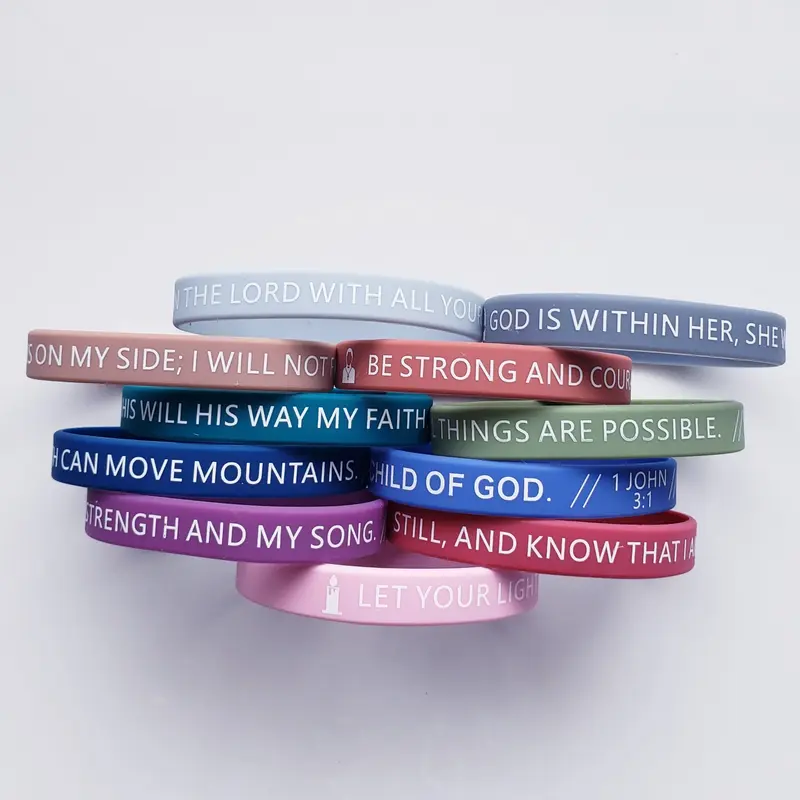 12 Brightly Colored Printed Bible Verse Silicone Wristband - Unisex Religious Jewelry Gift, Inspirational Scripture Design, Daily Faith Reminder, One Size Fits All Costume Jewelry Bracelet