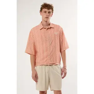 Pacsun Men's Carmel Plaid Short Sleeve Button Down Shirt
