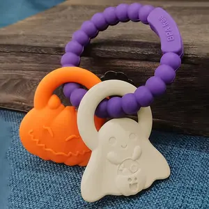Hallween Gift Baby Teether Ring, Soft Silicone Pumpkin Monster Teether, Festival Fun Baby Teething Tool, Safe & Durable Design
