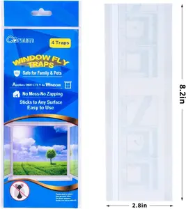Garsum Window Fly Traps Indoor, Fly Paper Bug Sticky Strips, House Fly Killer Window Decal Non-Toxic,4 Piece per Pack Total 12 Pices