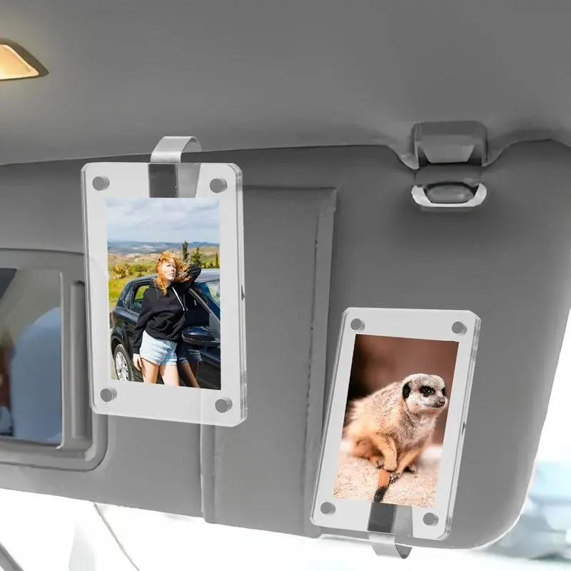 Magnetic Car Sun Visor Photo Clips Clear Display Frames for Family Pet Photos Easy Clip Driver Gift Daily Use Set Vehicle Car Visor Picture Holder Magnetic Clear Acrylic Frame Wallet Size Print Display Ideal Gift for Drivers with Magnetic Attachment
