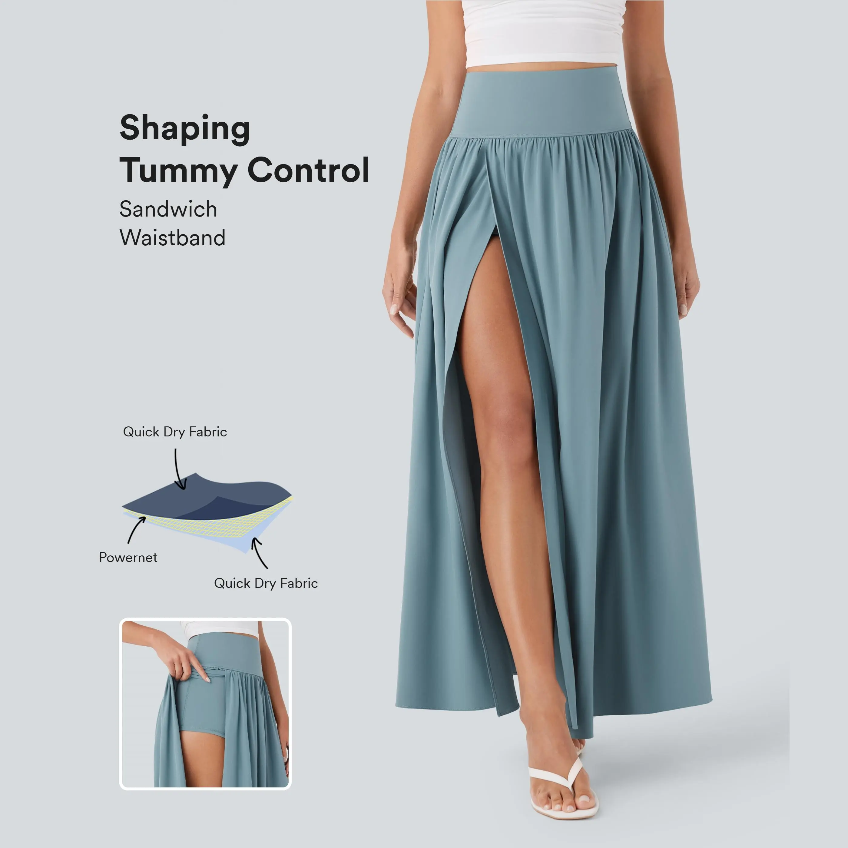 Breezeful High Waisted Tummy Control 2-in-1 Flowy Quick Dry Maxi Skirt