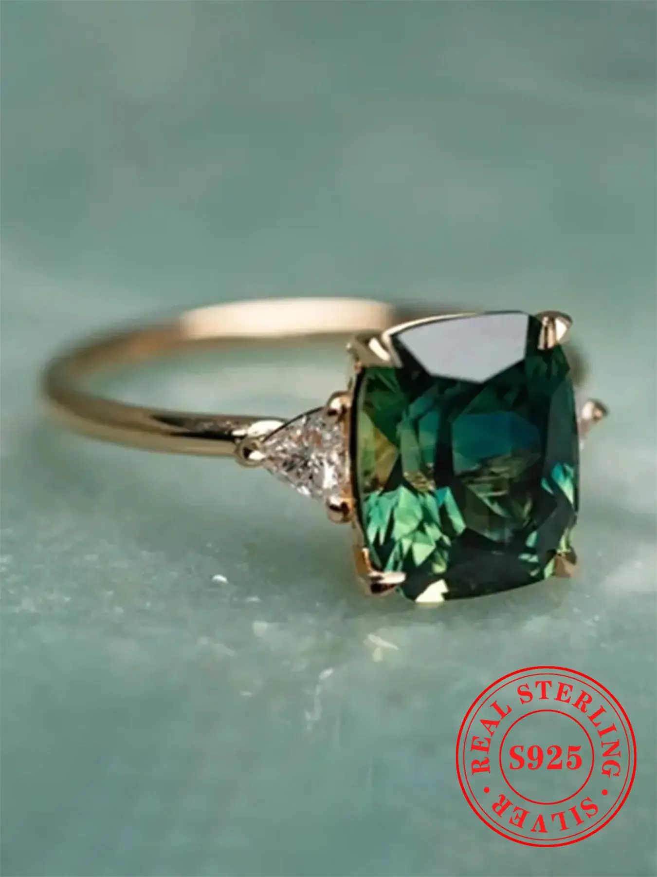 925 Sterling Silver Elegant Square Artificial Gemstone Decorated Ring, Fashion Jewelry for Women, Fashion Jewelry for Party, Daily Decor, Trendy All-m