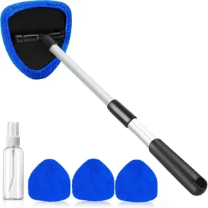 【Today's special】Windshield Cleaner Tool, Microfiber Car Window Cleaning Tool with Extendable Handle & 3 Cloth Pad Head, Auto Interior Exterior Glass Wiper Car Glass Cleaner Kit, Car Detailing Accessories,Father’s Day
