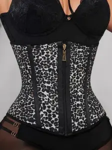 1 Count Women's Compression Underbust Waist Cincher, Fajas, Abdomen Shapewear, Steel Boned Hourglass Sculpting Waist Trainer, Adjustable Front Zipper & Hook Closure Shapewear Belts, Smooth Fabric Vintage Corset, All Day Comfort Wear