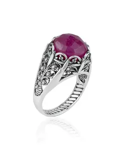 Filigree Art Ruby Corundum Gemstone Women Silver Cocktail Ring
