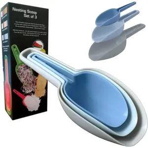 Flour Scoop Set of 3 for Canisters, Ice, Popcorn, Pet Food, Dry Goods, Coffee Beans, Candy - Plastic Scoops 1.7/3.4/5.1 oz
