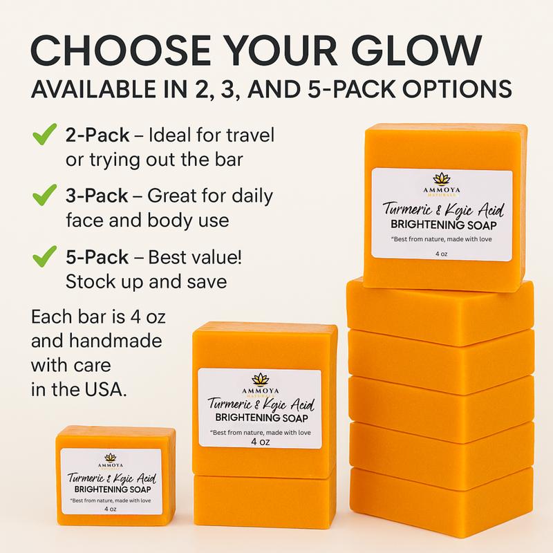 Ammoya Naturals Turmeric and Kojic Soap Multi Pack - 2-5 Bars, Cleanser, Body Wash Radiant Lemon Carrot Lavender Turmerickojicacidsoap Cleansing Soft Nourishing Blend Skin Care Comfort Skin Repair
