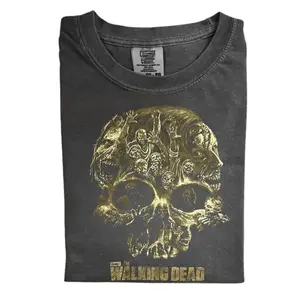 Vintage The Walking Dead Zombie Skull Comfort Color Graphic Tees Horror Gamer Ring Spun Cotton Casual Soft Washed T-Shirt Trendy Tops for Perfect Gift