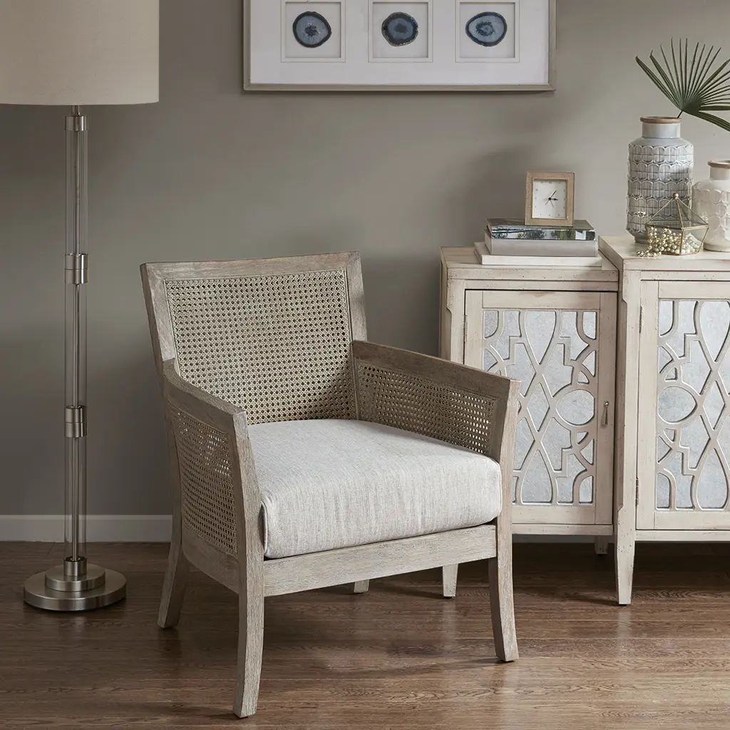 Cane Armchair – Natural Rattan Accent Chair with Wood Frame, Boho Wicker Seat for Living Room, Bedroom, or Lounge