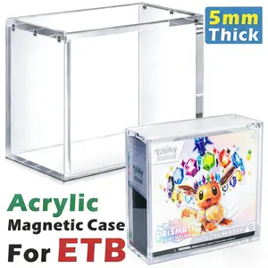 5mm Thick Magnetic Acrylic Case for ETB - Clear Dust-Proof Anti-Scratch Stackable Protective Display Box for Sealed Trading Card Game Collectors, Universal Fit Standard Size TCG ETB Storage Case