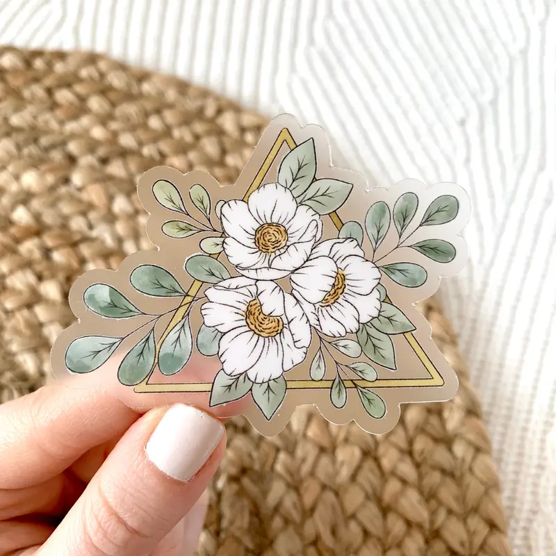 Elyse Breanne Design Gold Triangle Floral Waterproof Vinyl Sticker (3.35x2.25") - Adhesive Vinyl Decal, Removable Sticker, Decal for Cars, Vehicle Exterior Decor
