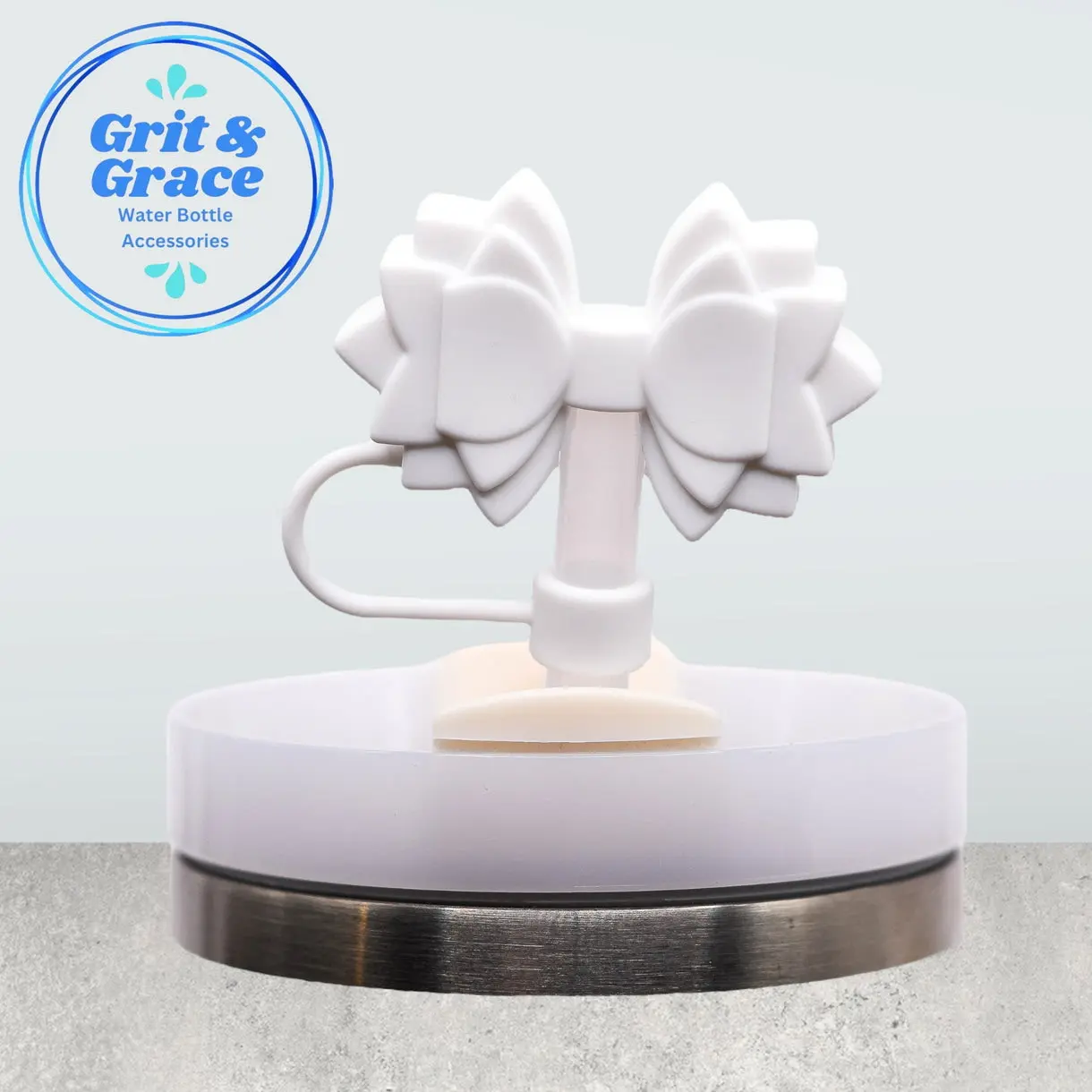Matte White Straw Topper | Cute Silicone Tumbler Straw Topper for 10mm Straws - Gracie Bow Straw Topper