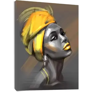 Framed African American Women Canvas Wall Art Grey & Yellow Abstract Beauty 12x16 inch Ready to Hang for Living Room Bedroom Bathroom Home Decor