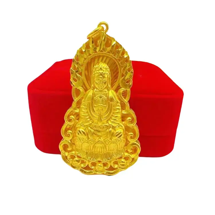 43g Men's Gold-Tone Guanyin Pendant Chunky Copper Chain & Link Jewelry, Heavy-Luxe Look with Approximately 43g in Weight, Fashionable Statement Gift Accessory for Men