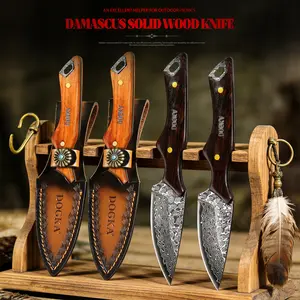 The Damascus steel blade is sharp, and the ash wood handle provides a natural hand-texture feel that fits comfortably. It makes cutting effortless for camping, hunting, and everyday tasks.