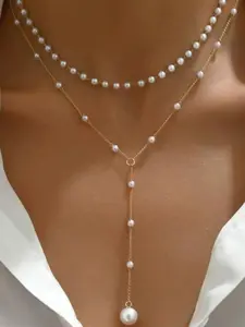 Elegant Layered Pearl Necklace for Women, Y-Shaped Choker with Simulated Pearls, Perfect for Weddings, Parties & Gifts, Necklets