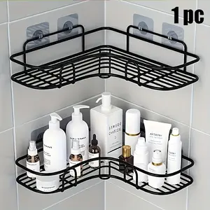 No Drill Corner Shower Caddy, Adhesive Black Metal Corner Shelf with Rust-Proof Mesh Design, Wall-Mounted Bathroom Corner Organizer to Store Toiletries, Shower Gel, Shampoo & Conditioner – Ideal for Bathrooms, Kitchens & Small Spaces