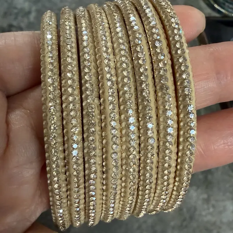 Women's 8-Pc Lightweight Sparkle Finish Round Bangles - Metal Coating Stacking Bracelets, Elegant Arm Candy Accessories for Eid & Wedding Fall Costume Jewelry, Bracelet Stacks, 8-Strand Bracelet Stacks