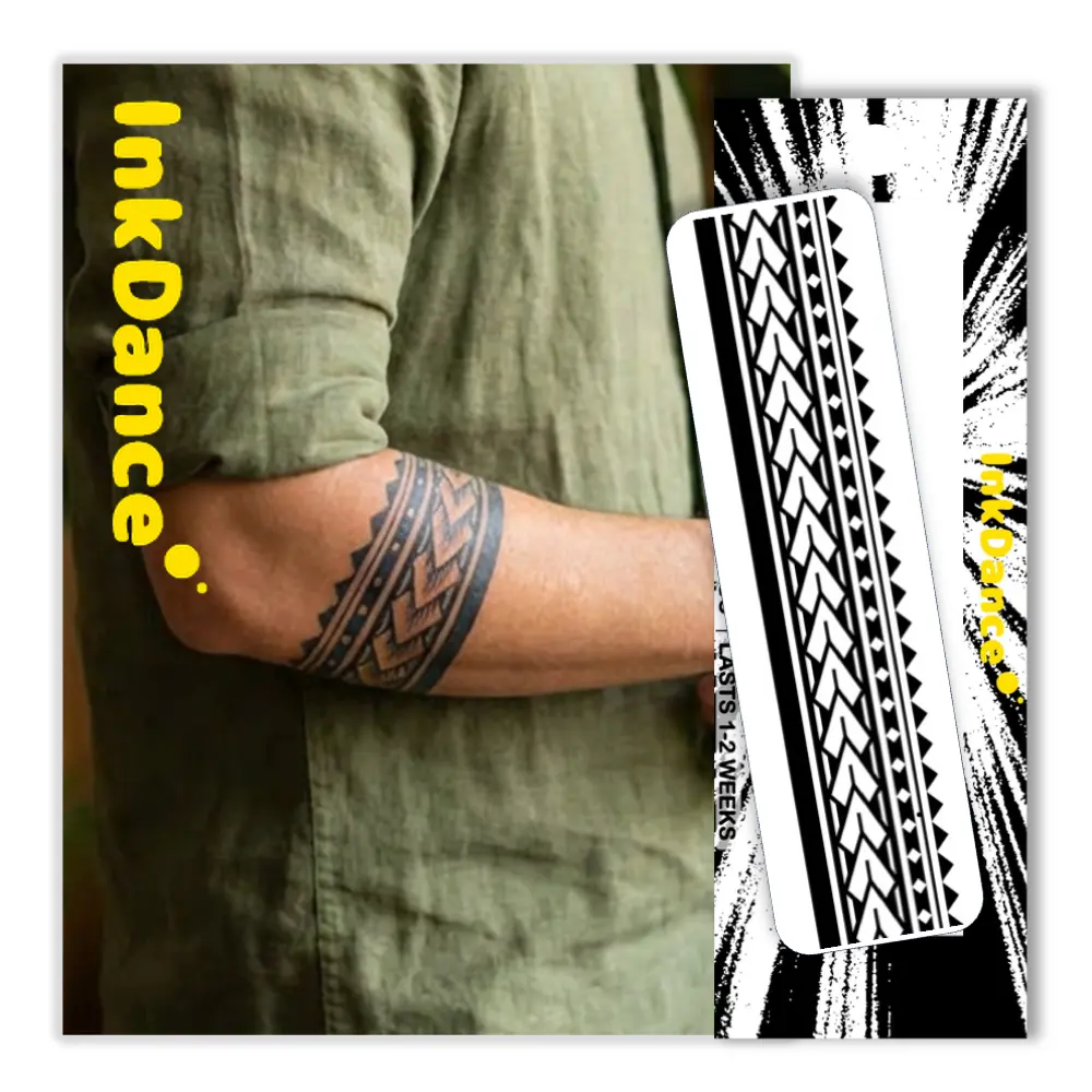 InkDance Semi-Permanent Tribal Armband Temporary Tattoo - Waterproof Plant-Based Temporary Tattoo Ink, Long-Lasting for Men, All Skin Types, Lasts 1-2 Weeks, Color Develops in 24 Hours (D205), Bodyartforms