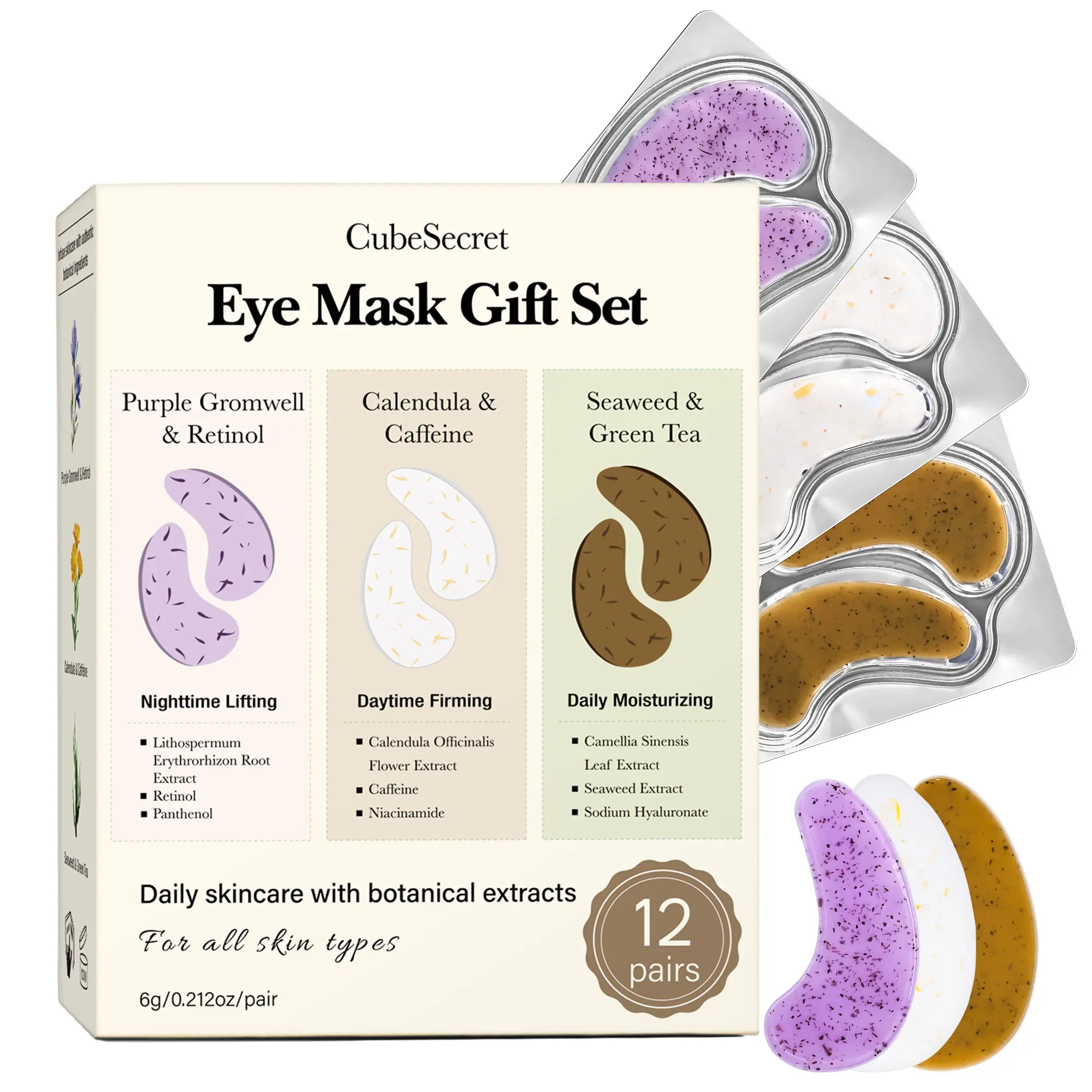 [NEW] [CubeSecret] 3-Colors Jelly Eye Mask | Hydrogel Eye Patches with Niacinamide, Glycerin, Nicotinamide | Refreshing for Puffy, Tired Eyes | Soothing & Calming & Tone Renewal & Radiance Care | Troubled Skin & After Spot Care | Korean Skincare