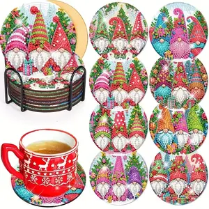 8-Piece DIY Diamond Painting Coaster Set, Coffee Table Mat, Includes 5D Water Drill Mosaic, Christmas Dwarf Table Mats & Cup Holders, Holiday Party Decorations