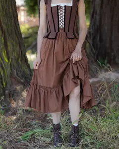 Brown Linen Ruffle Skirt