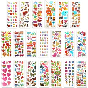 40 Sheets of 3D Puffy Stickers for, Multiple Designs Self-Adhesive Stickers Includes Animals Numbers Letters Fruits for Journal Water Bottles DIY Crafts (Basic Style)
