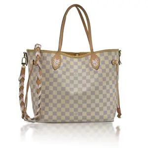 Pre-owned Louis Vuitton canvas Shoulder Bags Damier Azur Braided Neverfull MM Tote