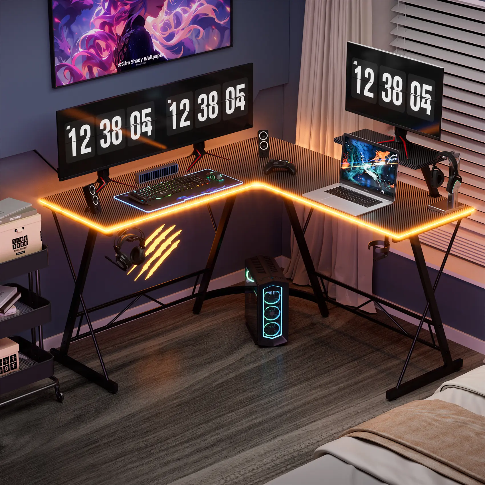 L Shaped Gaming Desk Corner Computer Desk, Home Office Desks Writing Workstation with Large Monitor Stand, Easy to Assemble (Black,51 Inch)