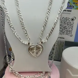 925 sterling Silver Heart Pendant Necklace with Figaro Chain - Elegant Jewelry 22” inch 20” chain high quality Italy solid )) cadena y dije de plata 22” y 20 pulgadas largo de las cadenas plata Italiana