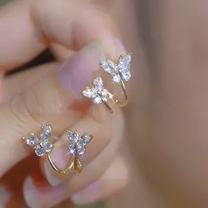 LisiZen Butterfly Zircon Stud Earrings for Women 2025, S925 Silver Needle, Sweet Minimalist Korean Fashion Jewelry DZEH4511