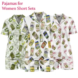 Vintage Canned Pickles Pajama Set Set Satin Silk - Soft And Alluring Nightwear, valentime Gift, Loungewear, Homewear, Ideal Gift for Mom, Gift for her