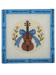 Viol with bow and flowers 4-inch Round Needlepoint Canvas