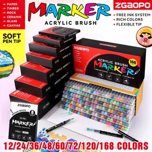 12-168 Color Soft Tip Acrylic Markers, Free Ink System, No Press Student Drawing Pens, DIY Coloring Brushes, Ideal for Professional Artists, Art Painting Supplies