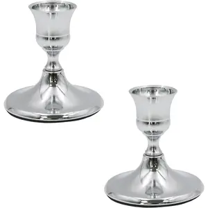 2 Pcs Silver Taper Candle Holders 2.8 Inch Vintage Short Skinny Metal Candlestick Holders for Table Centerpieces